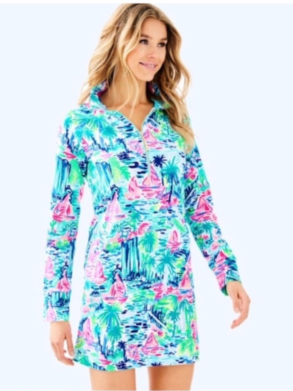 Lilly Pulitzer Aqua Pink Green Tropical Pullover Dress